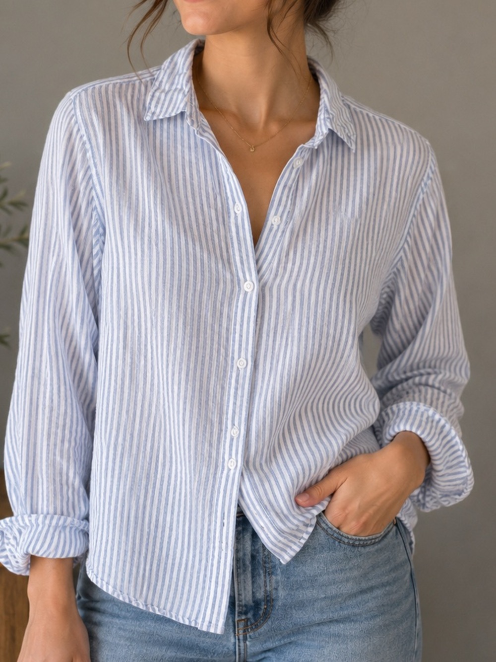 H&M Blue & White Striped Button Down Shirt Size 2